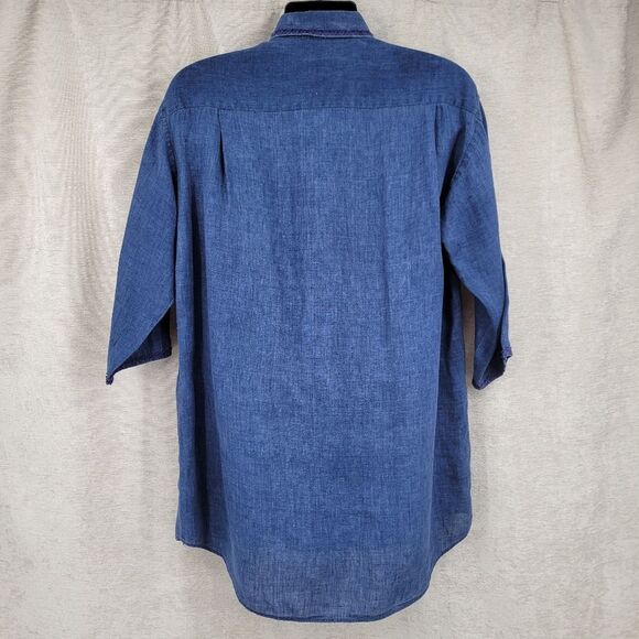 Scott Barber Vintage Men's Blue Linen Shirt with RicRac Trim - Picture 5 of 8